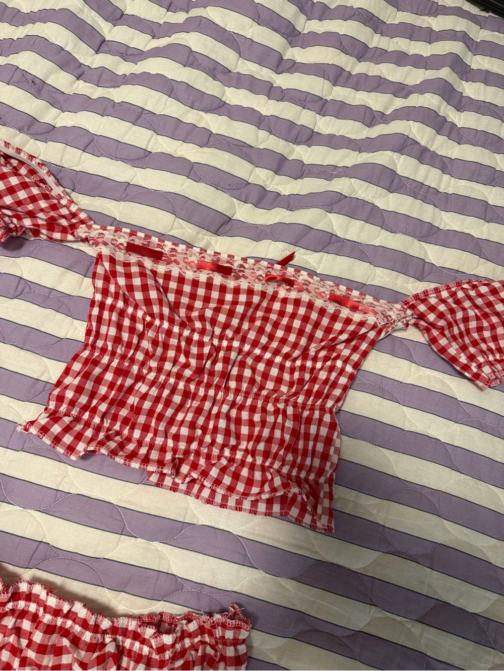 Handmade Red Gingham Ruffle 2 Piece Set 🍓🎀 S - Picture 3 of 11